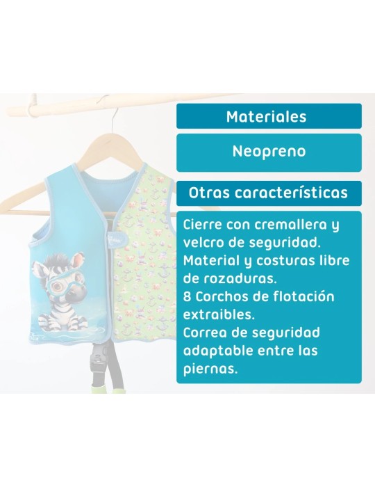 Chaleco Neopreno de Flotación Animales Verdes