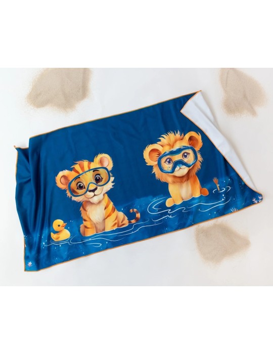 Toalla Playa Microfibra Azul Marino con Animales