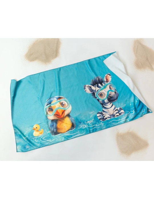 Toalla Playa Microfibra Azul con Animales