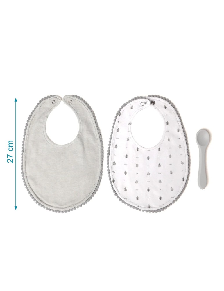 Set Gris de Dos Baberos y Cuchara