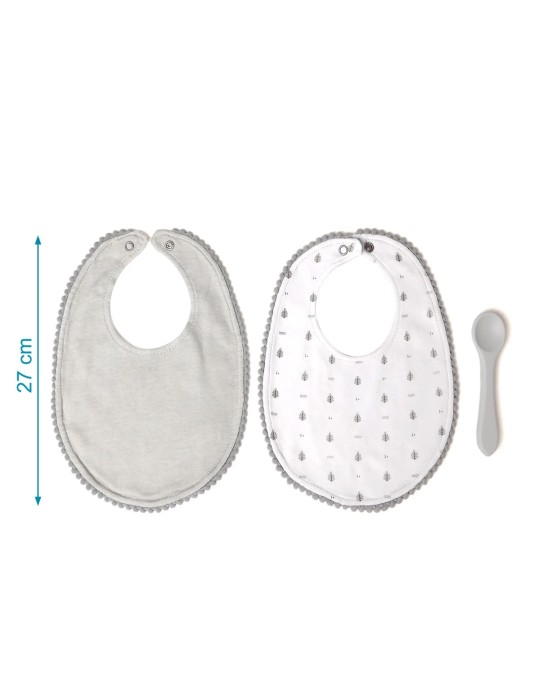 Set Gris de Dos Baberos y Cuchara