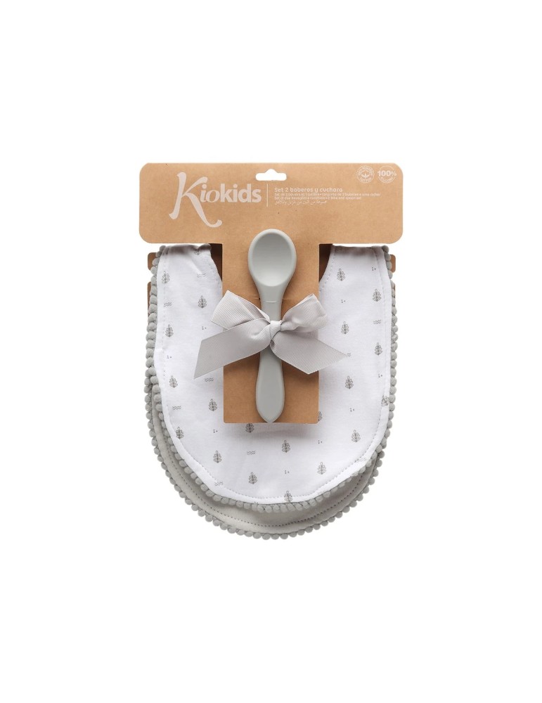 Set Gris de Dos Baberos y Cuchara