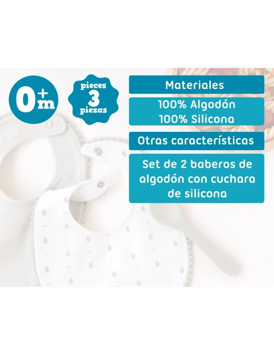 Set Gris de Dos Baberos y Cuchara