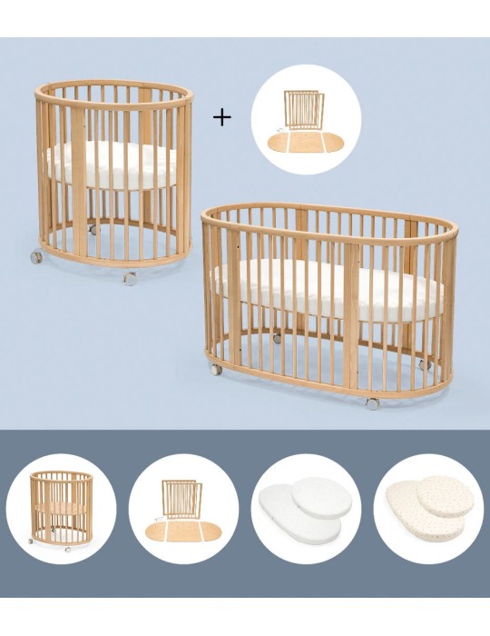 Pack Completo Sleepi Minicuna + Extensión de Cuna + Colchones + Sábanas Bajeras