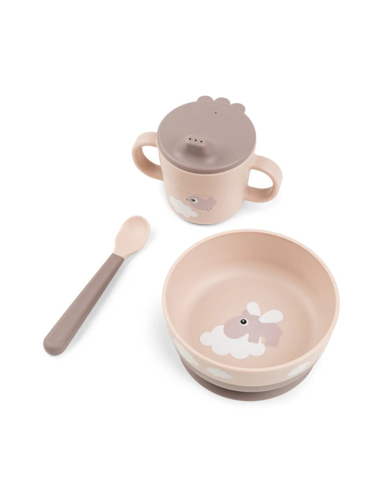 Vajilla First Meal con Ventosa Happy Clouds Rosa