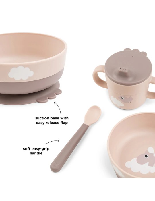 Vajilla First Meal con Ventosa Happy Clouds Rosa