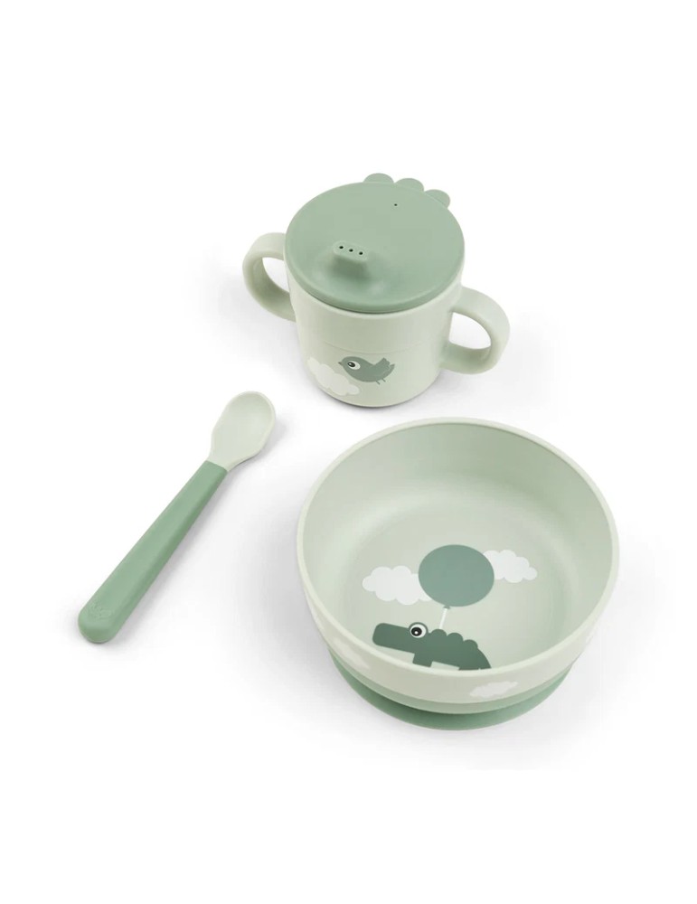 Vajilla First Meal con Ventosa Happy Clouds Verde